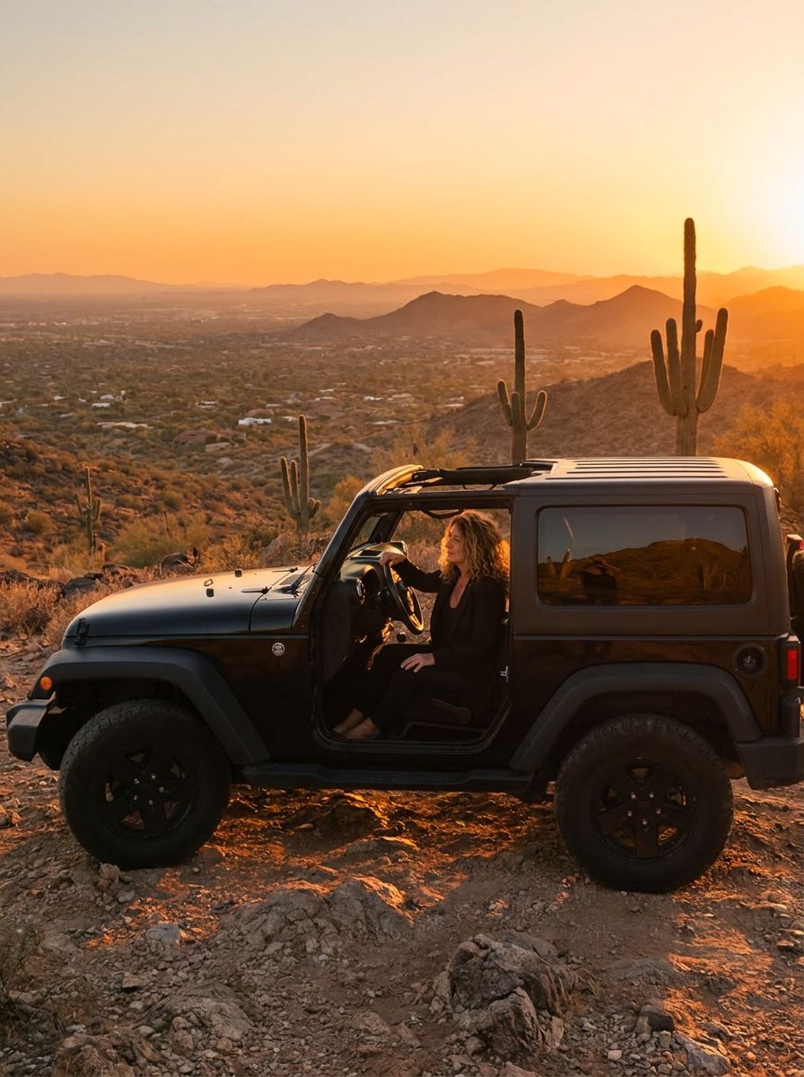 Kari Hughes Jeep Arizona sunset